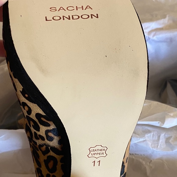 Sacha London Heel Pump Peeptoe Slingback Platform Leopard Leather Suede Elga - Picture 4 of 16